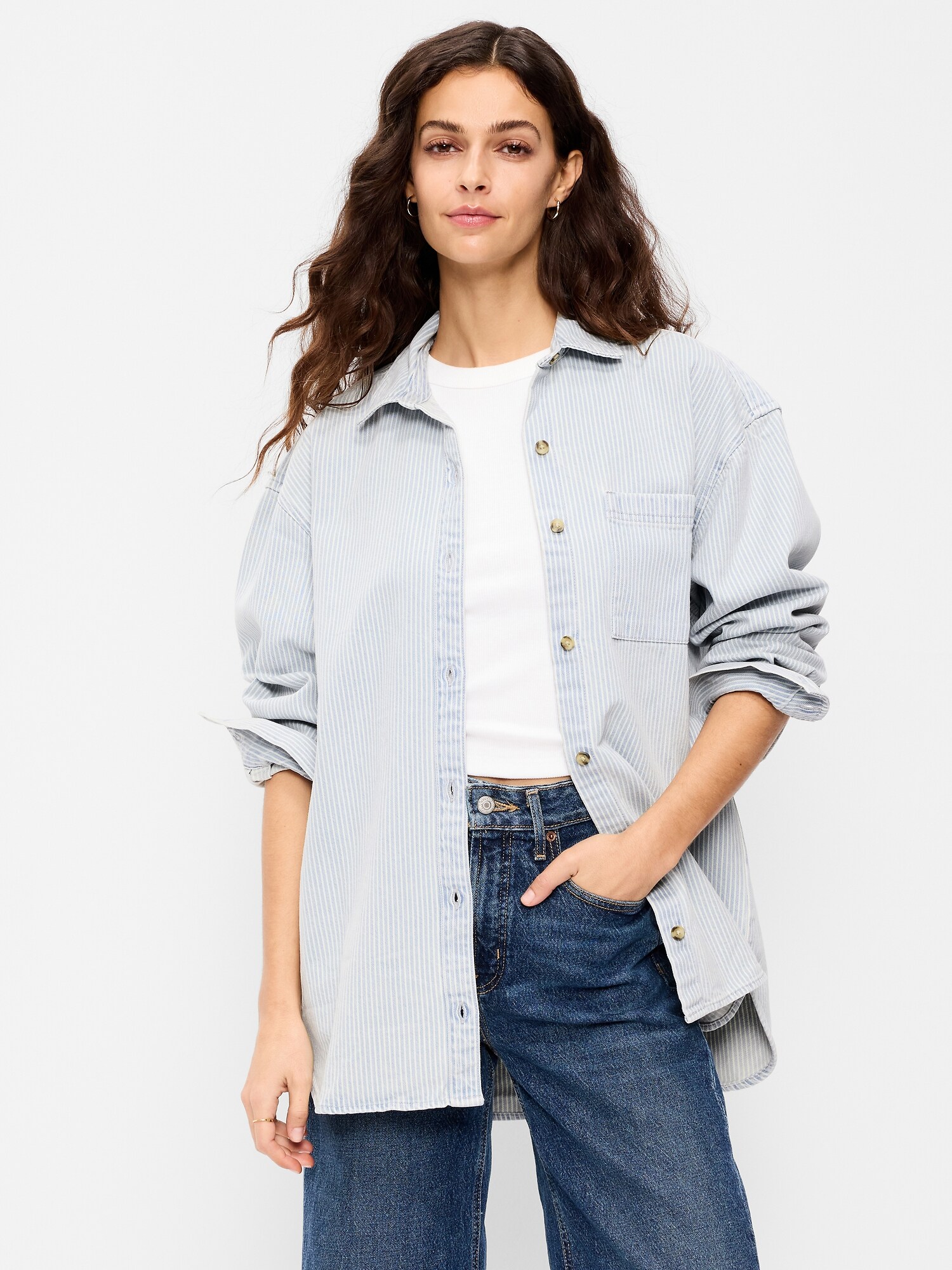 thumbnail interactive-video image 1 of DSCP Women's XL Chambray Blue Long Sleeve Button-Down Shirt – Boyfriend Fit, NIB 1 of 6