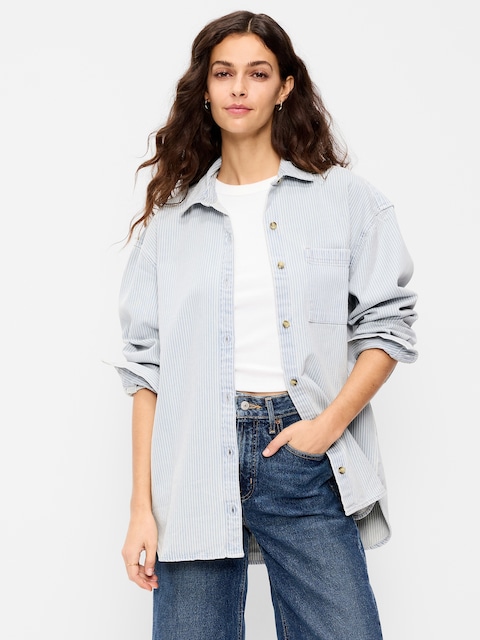 Oversized Boyfriend Button-Down Jean Shirt