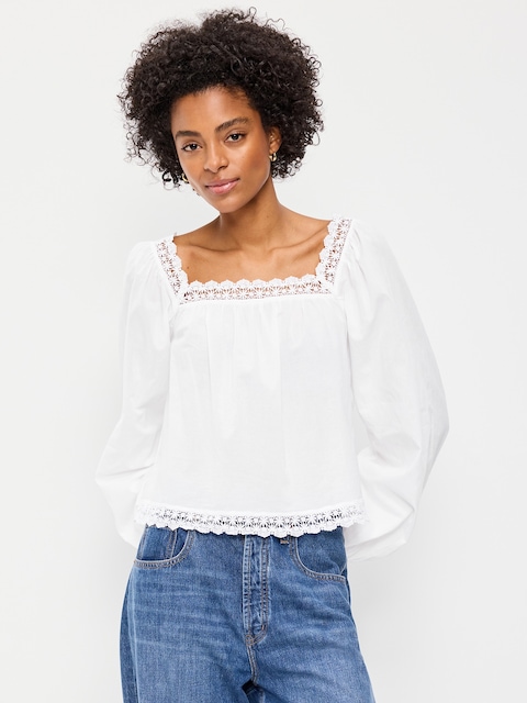 Long-Sleeve Lace Trim Top
