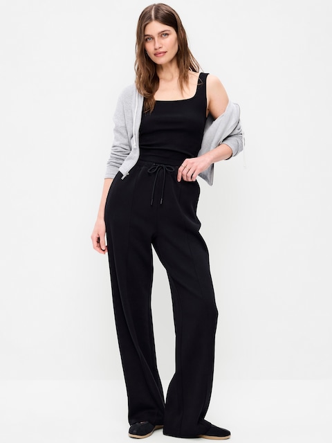 High-Waisted Dynamic Fleece Textured Wide-Leg Sweatpants