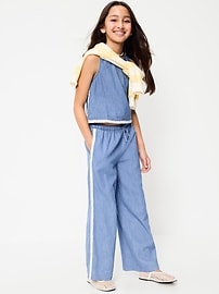 Image number 3 showing, Lace-Trim Chambray Pants for Girls