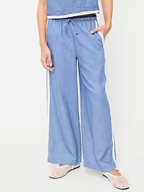 Image number 1 showing, Lace-Trim Chambray Pants for Girls