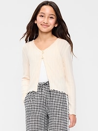 Image number 1 showing, Pointelle-Knit V-Neck Cardigan for Girls