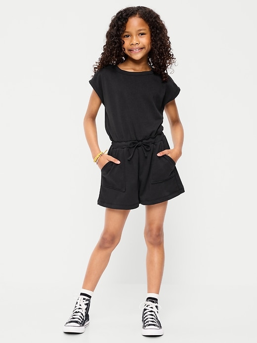 Image number 1 showing, Short-Sleeve French Terry Utility Romper for Girls
