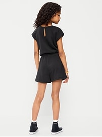 Image number 2 showing, Short-Sleeve French Terry Utility Romper for Girls