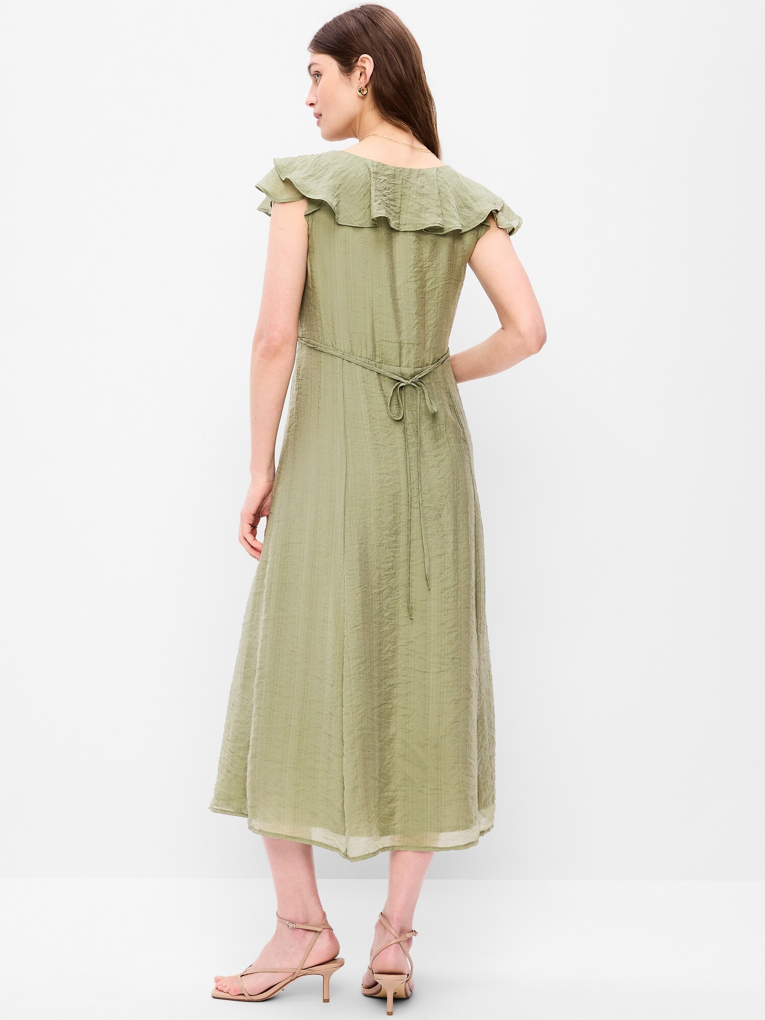 Женское платье Old Navy Ruffle-Sleeve Fit & Flare Midi, цвет: Bare Ground — фото 2
