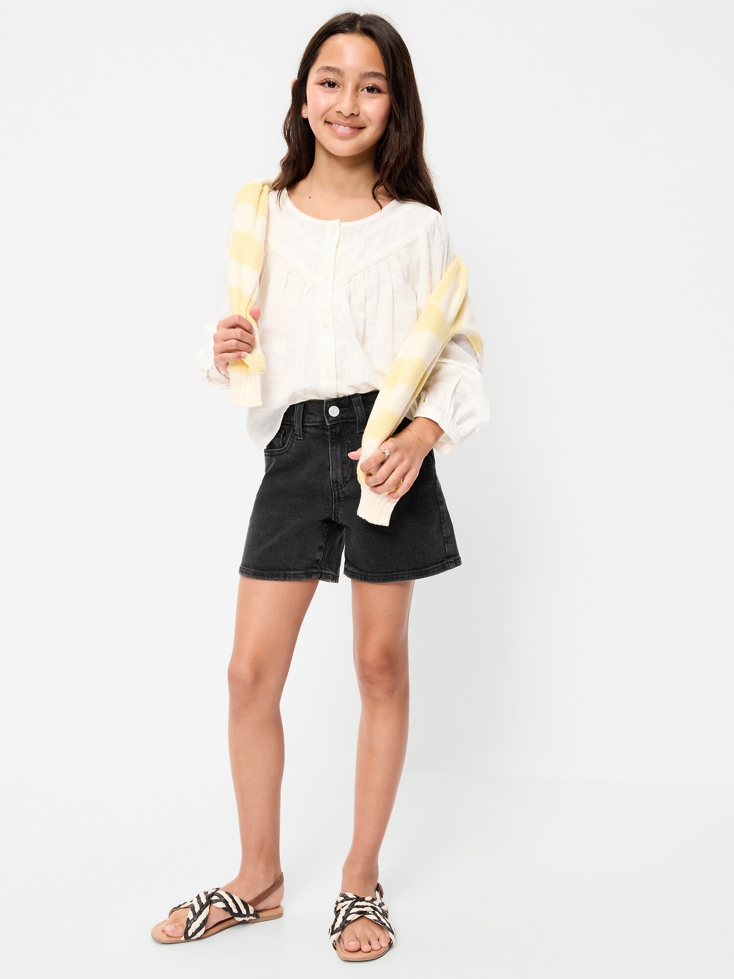 Шорты Old Navy High-Waisted Hearts Jean Midi Shorts для девочек, цвет: Чёрный варёный — фото 3