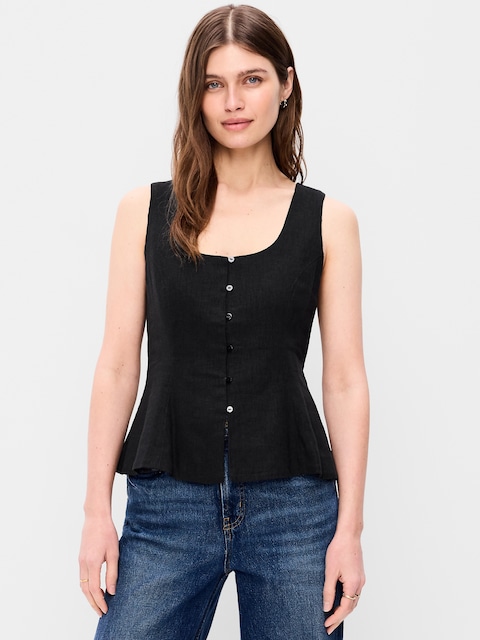 Button-Down Linen Blend Top