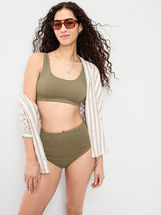 Image number 3 showing, High-Waisted Ribbed Bikini Swim Bottoms