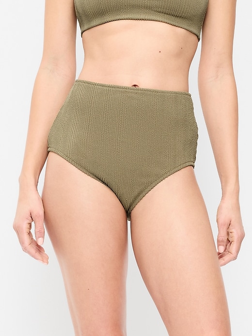 Image number 1 showing, High-Waisted Ribbed Bikini Swim Bottoms