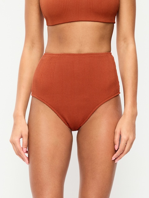High-Waisted Ribbed Bikini Swim Bottoms