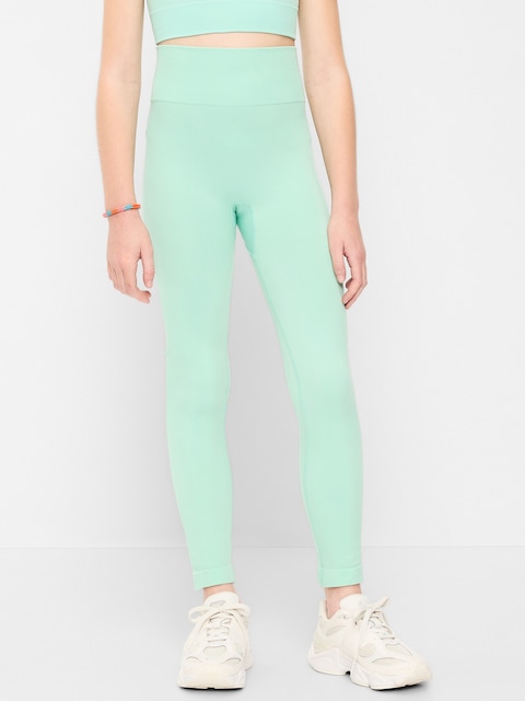 Fitted High-Waisted 7/8-Length Seamless Performance Leggings for Girls