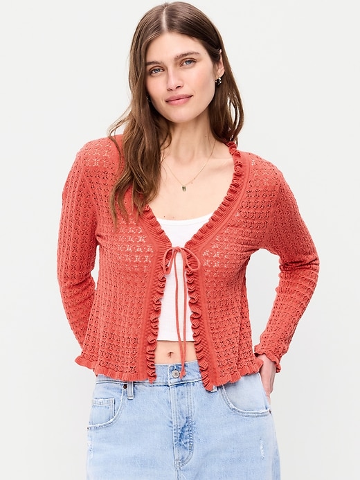 Image number 1 showing, Tie-Front Open Cardigan