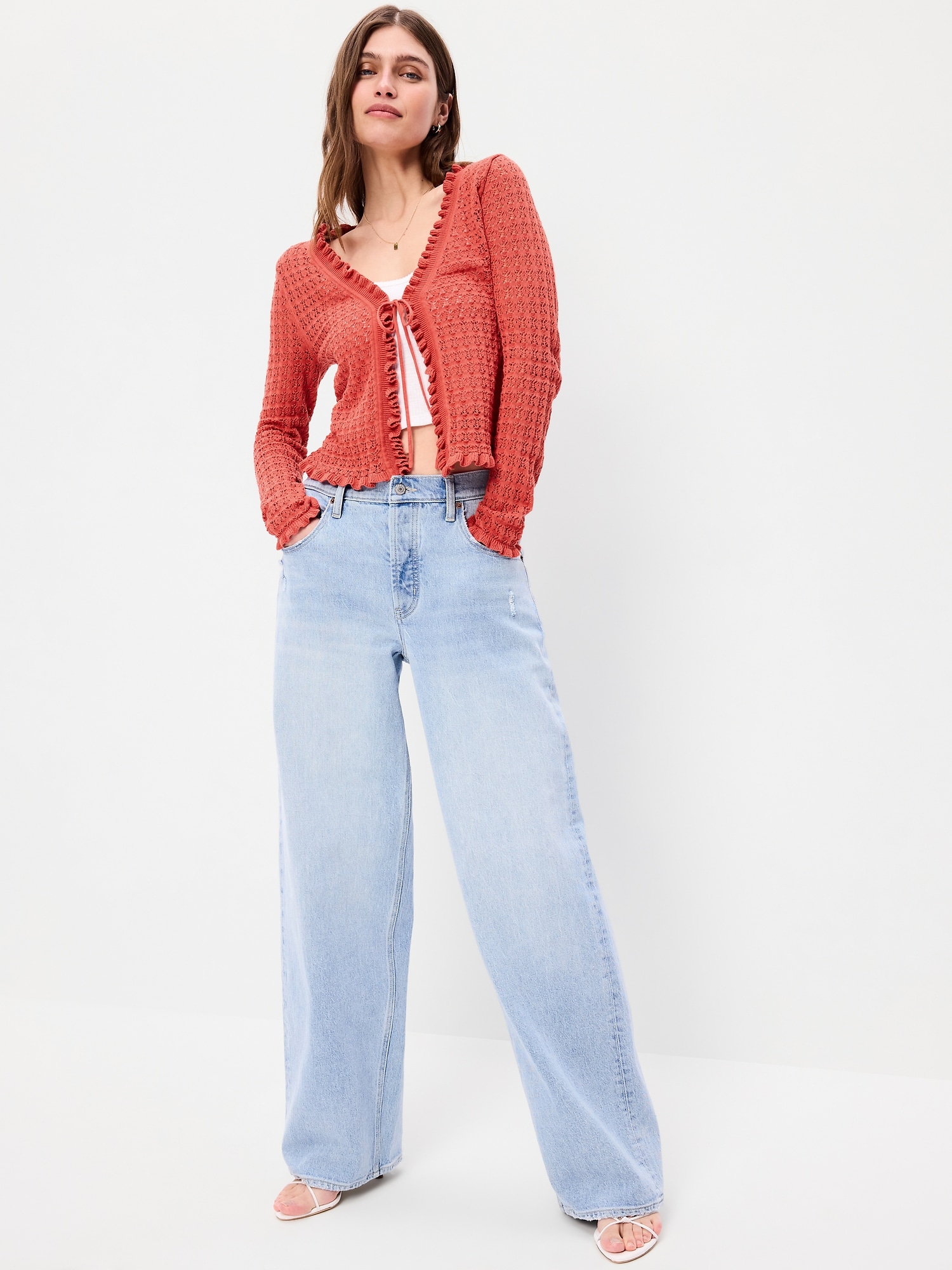 Seaside Cotton Tie-Front Cropped Cardigan