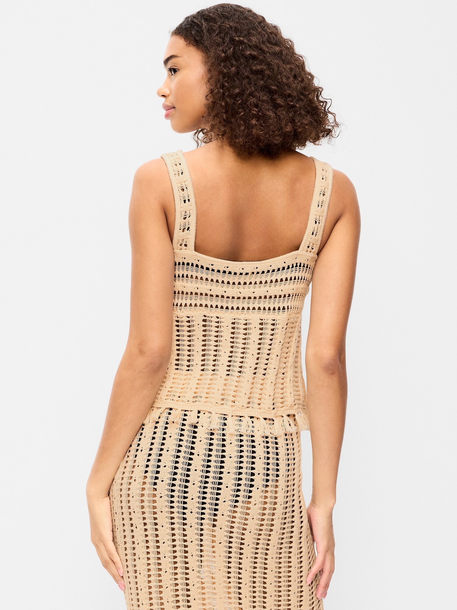 Женский топ Old Navy Open-Weave Seaside Cotton Fringe Tank Top, цвет: Cozy Cashmere — фото 2