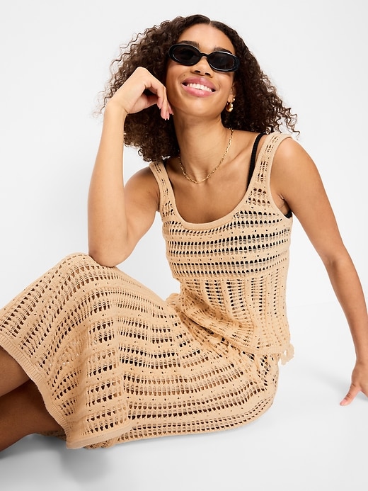 Image number 3 showing, Open-Weave Fringe Tank Top