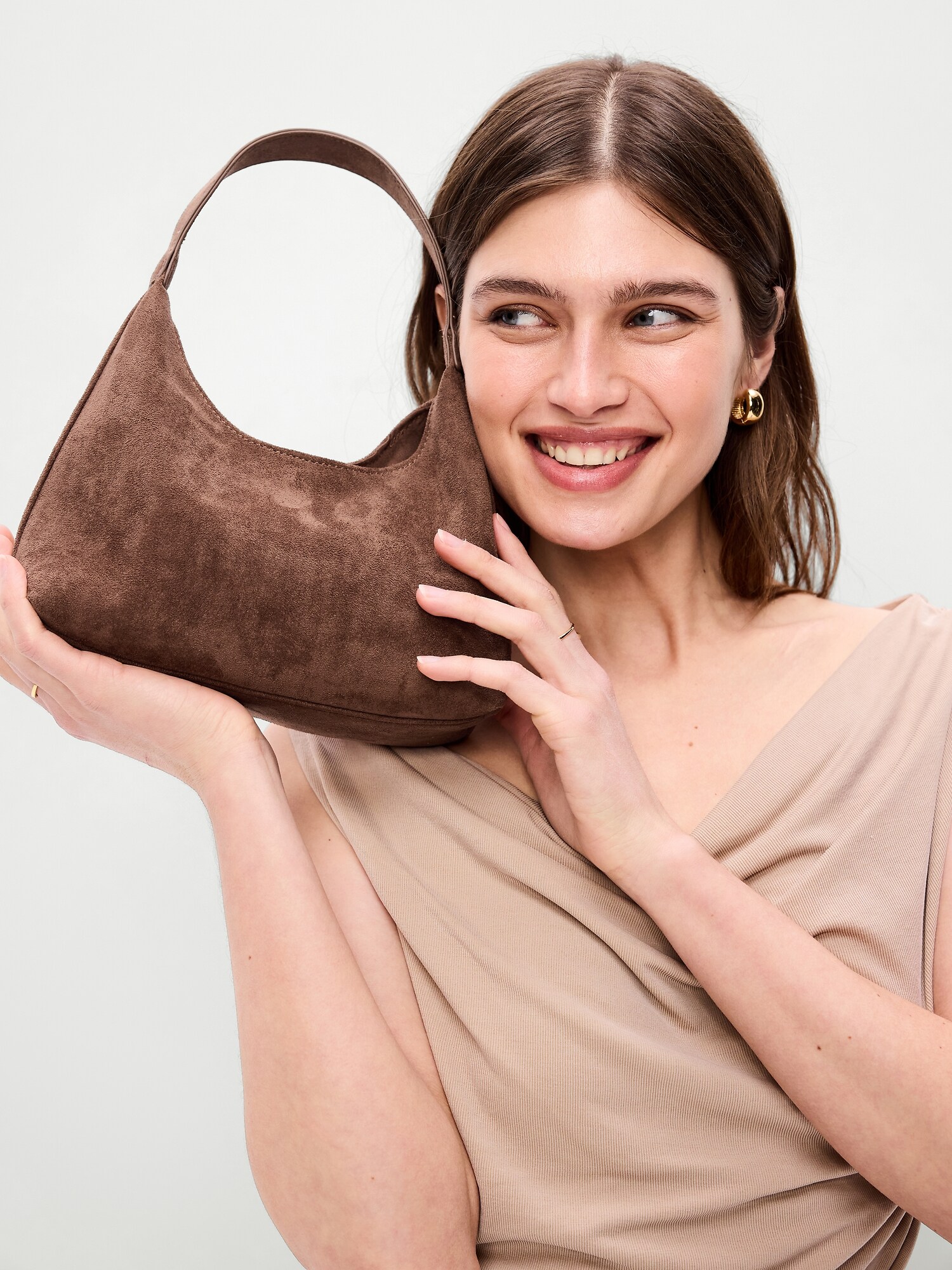 Faux-Suede Mini Hobo Bag