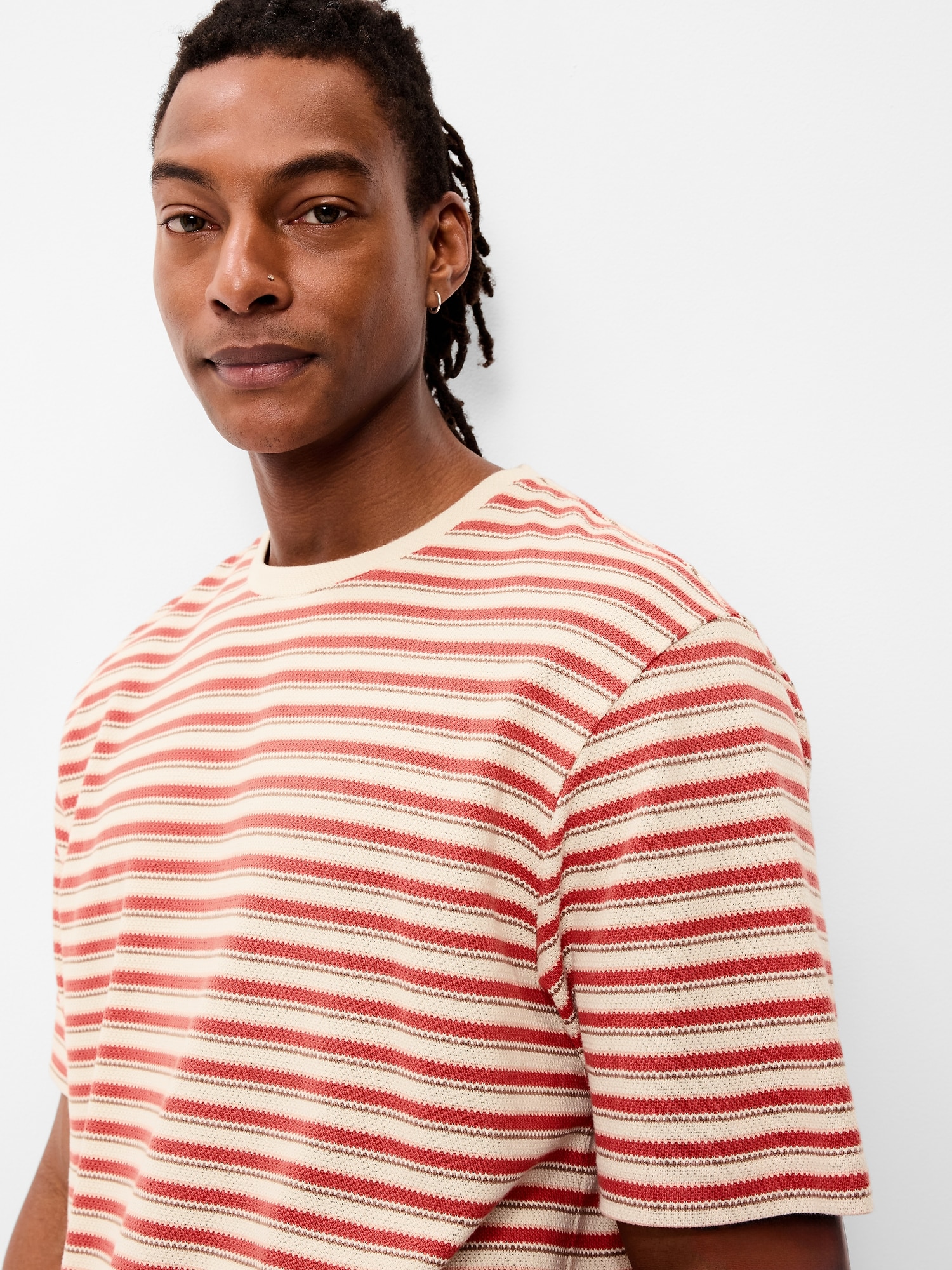 Textured-Knit Striped T-Shirt