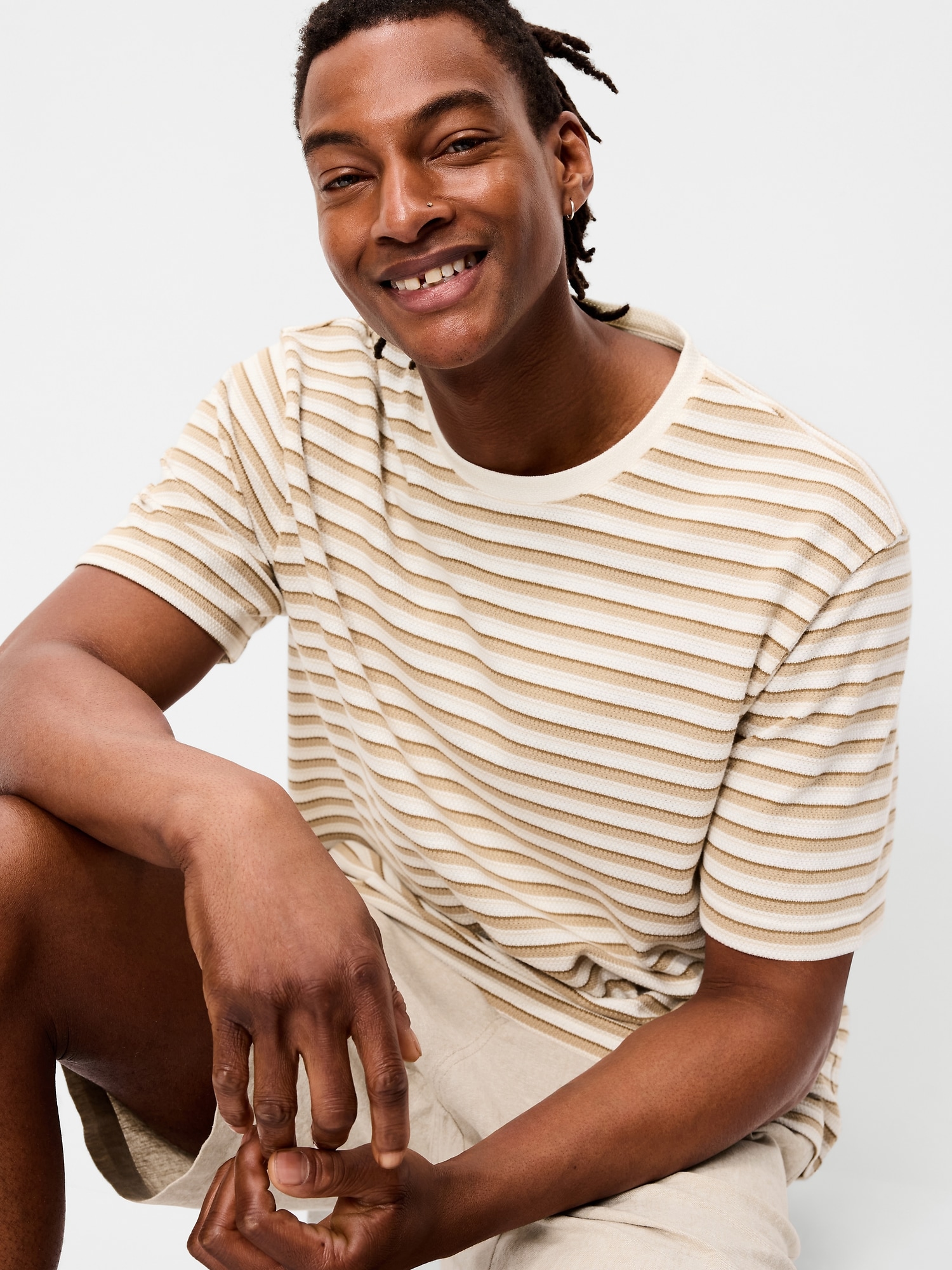 Textured-Knit Striped T-Shirt