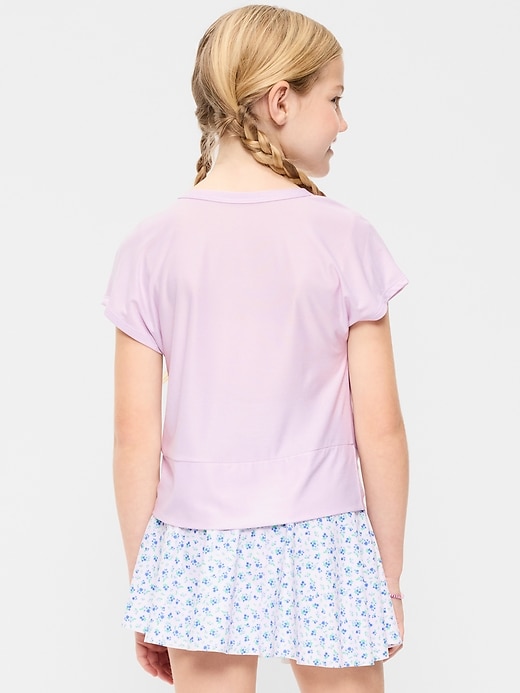 Image number 2 showing, CloudMotion Short-Sleeve Front-Knot T-Shirt for Girls