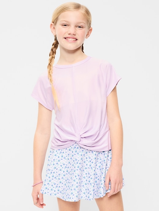 Image number 5 showing, CloudMotion Short-Sleeve Front-Knot T-Shirt for Girls