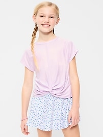 Image number 5 showing, CloudMotion Short-Sleeve Front-Knot T-Shirt for Girls