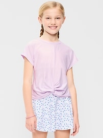 Image number 1 showing, CloudMotion Short-Sleeve Front-Knot T-Shirt for Girls