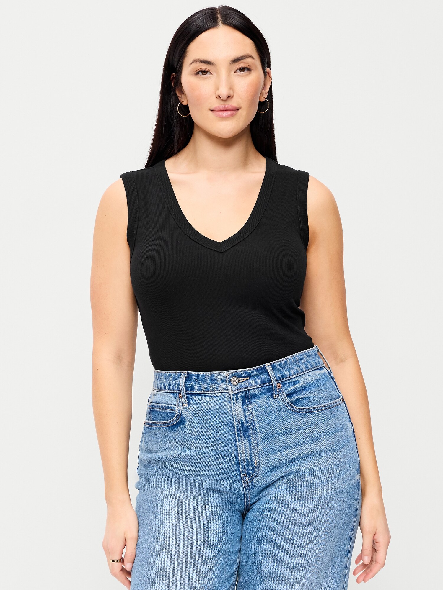 Женский топ Old Navy Snug Crop V-Neck Ribbed Tank Top, цвет: Чёрный — фото 5