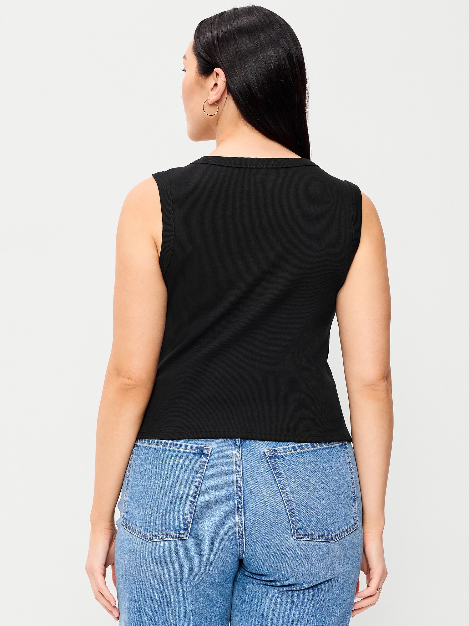 Женский топ Old Navy Snug Crop V-Neck Ribbed Tank Top, цвет: Чёрный — фото 6