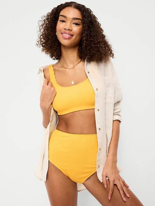 Image number 3 showing, High-Waisted Ribbed Bikini Swim Bottoms