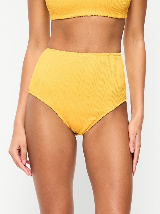 Image number 1 showing, High-Waisted Ribbed Bikini Swim Bottoms