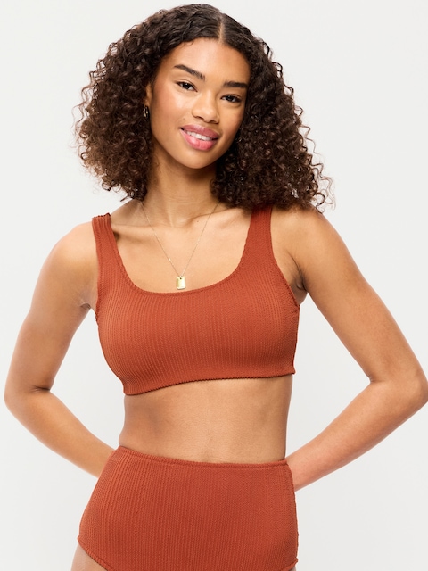 Ribbed Scoop-Neck Swim Top