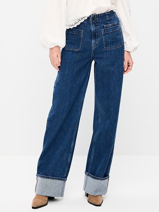 Image number 2 showing, Extra High-Waisted Cuffed Wide-Leg Jeans