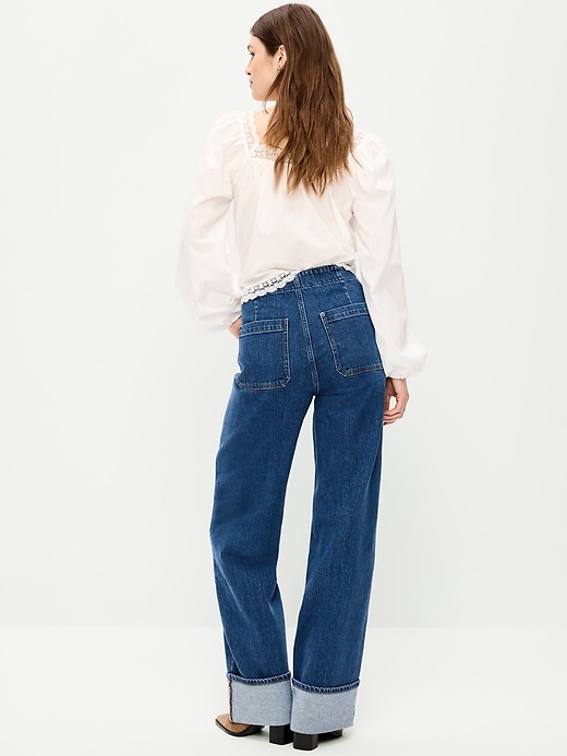 Image number 3 showing, Extra High-Waisted Cuffed Wide-Leg Jeans