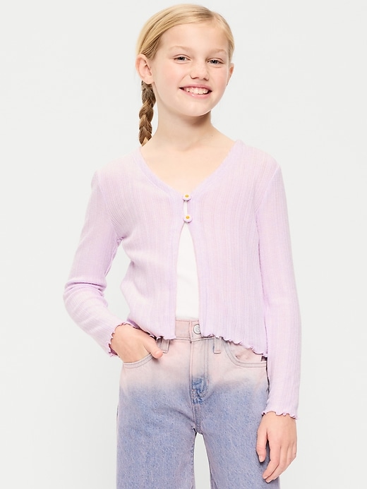 Image number 1 showing, Pointelle-Knit V-Neck Cardigan for Girls