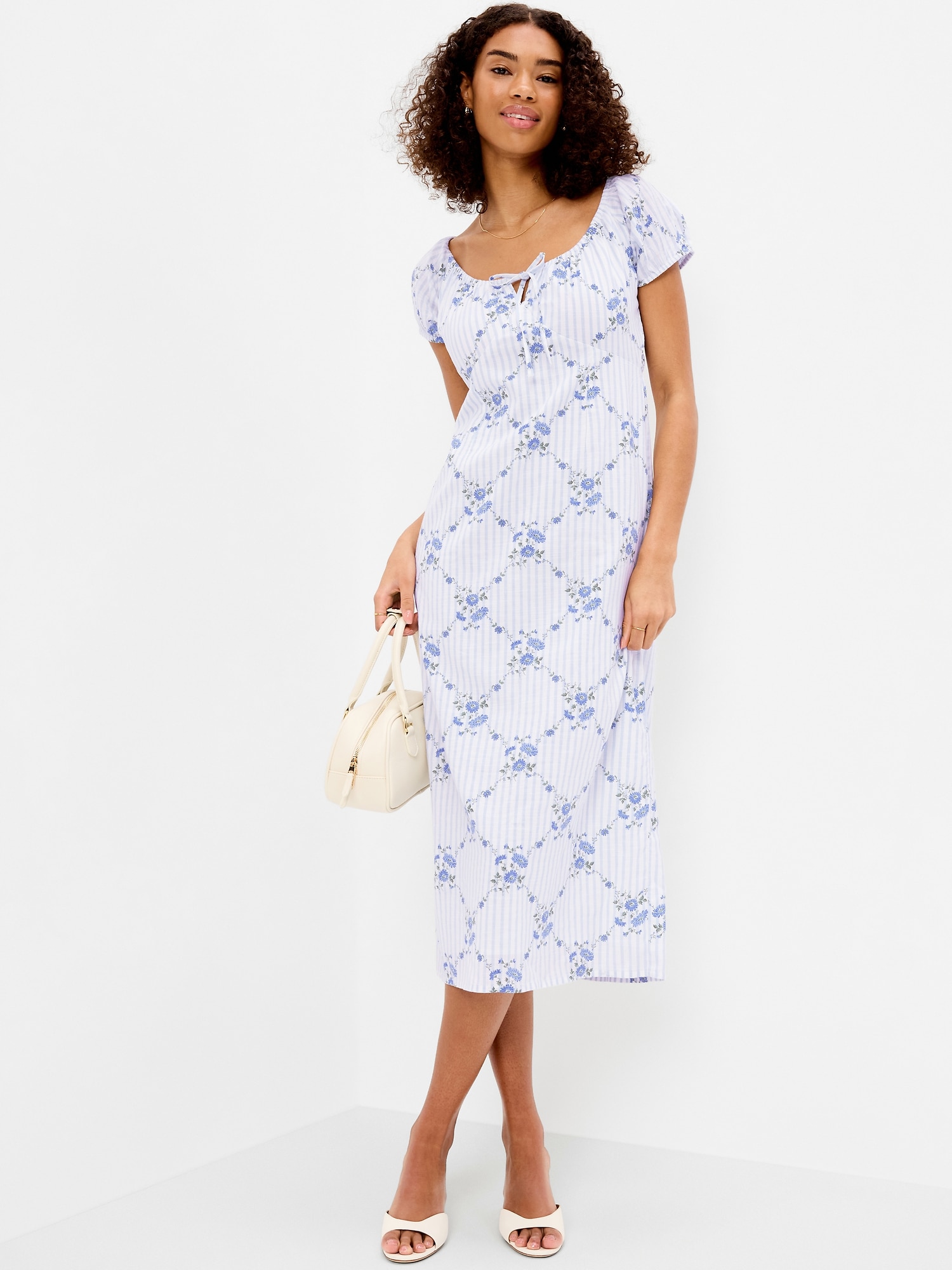 Short-Sleeve Scoop-Neck Midi Dress