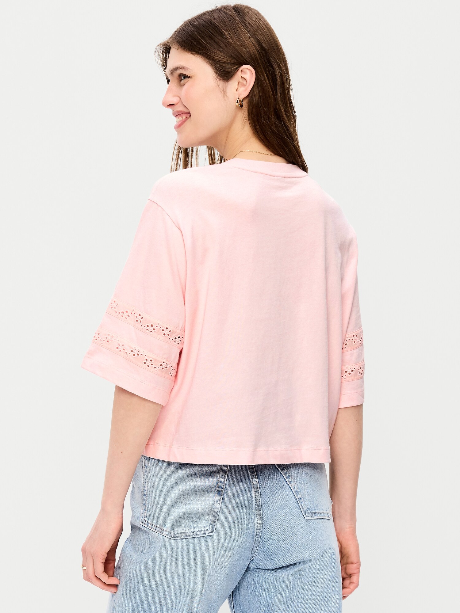 Женская футболка Old Navy Vintage Crew-Neck Cropped Lace-Trim, цвет: Пастельный розовый — фото 2
