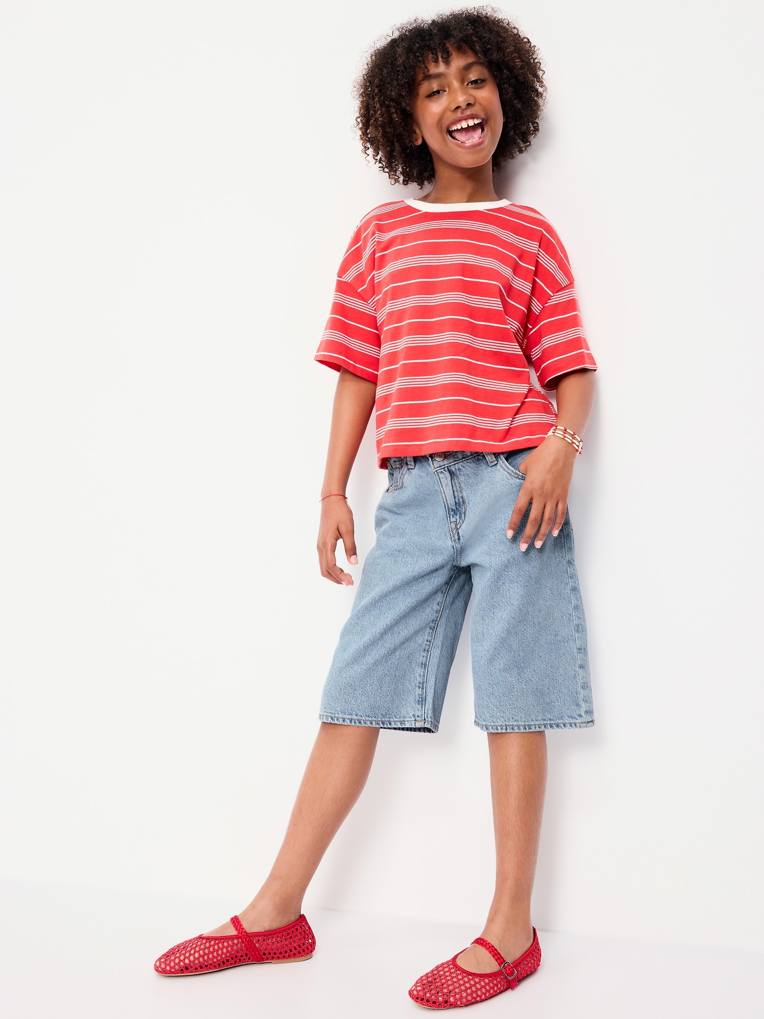 Baggy Crossover Jean Shorts for Girls