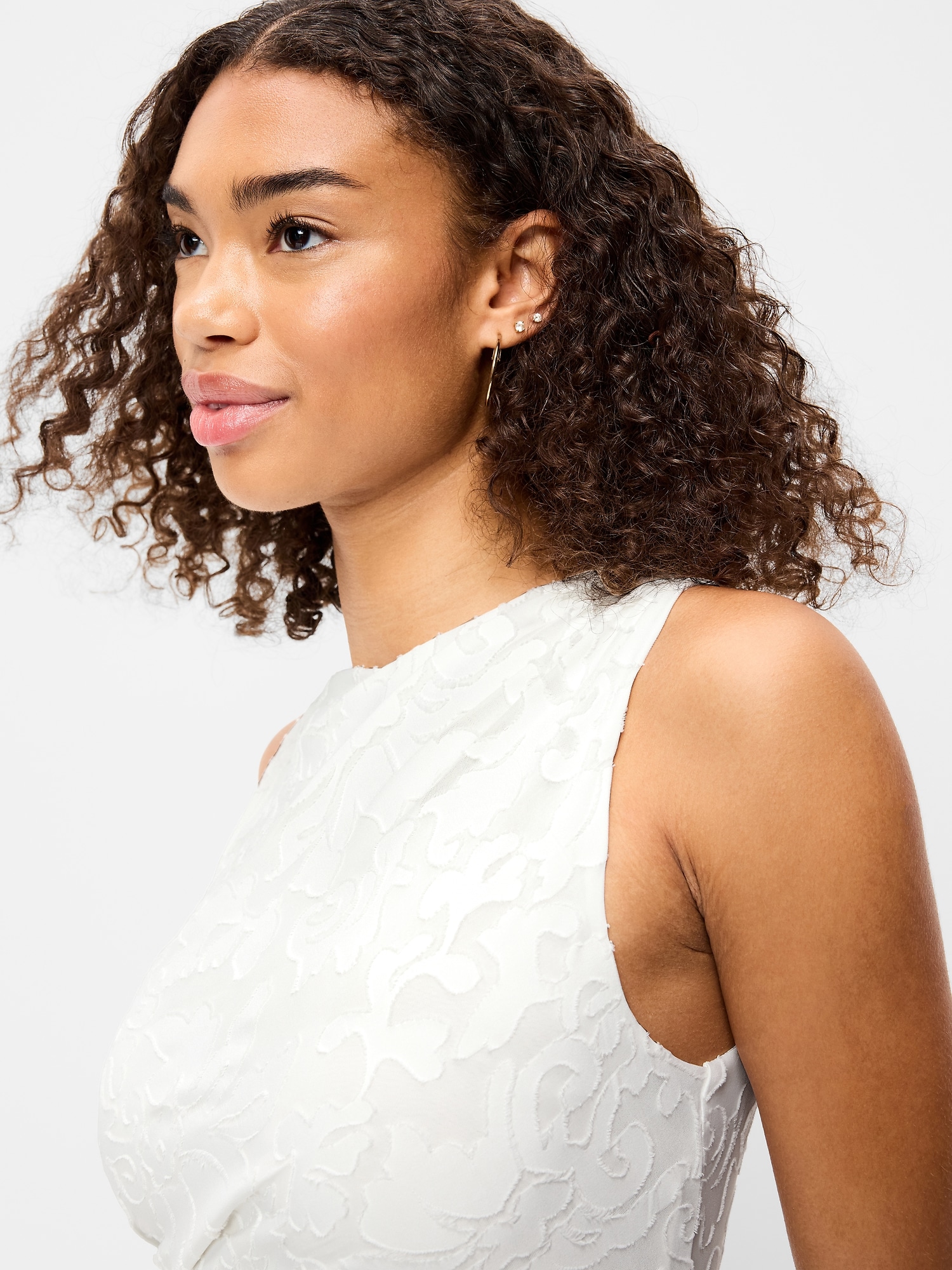 Side-Drape Jersey Jaquard Midi Dress