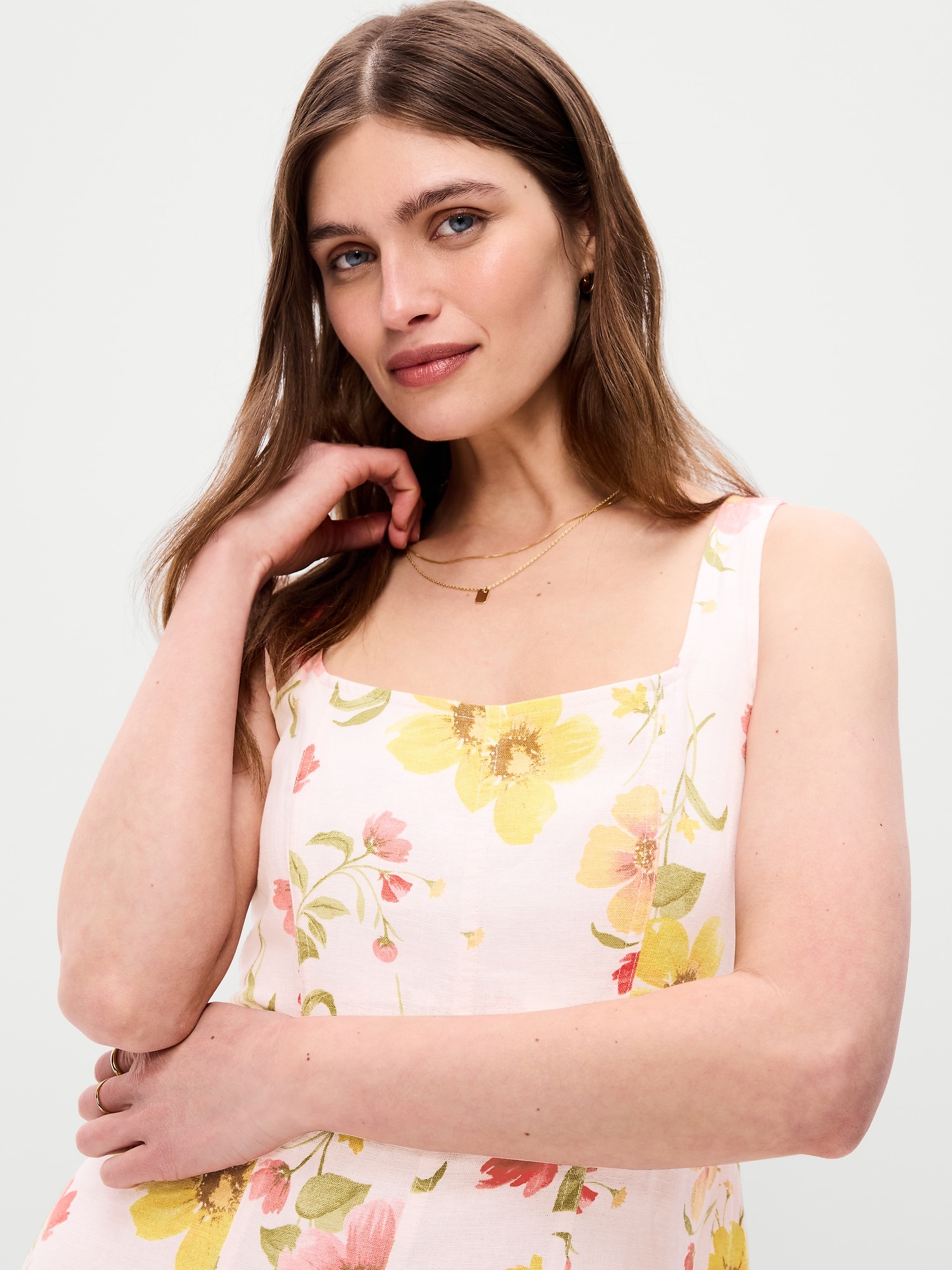 Fit & Flare Sleeveless Linen-Blend Midi Dress