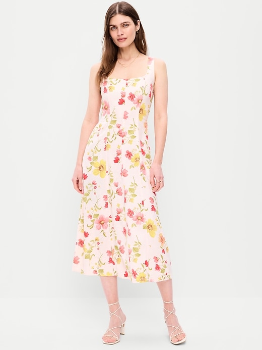 Image number 1 showing, Fit & Flare Sleeveless Linen-Blend Midi Dress