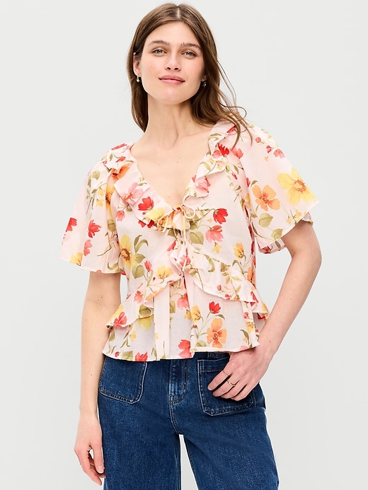 Image number 1 showing, Ruffle Tie-Front Top