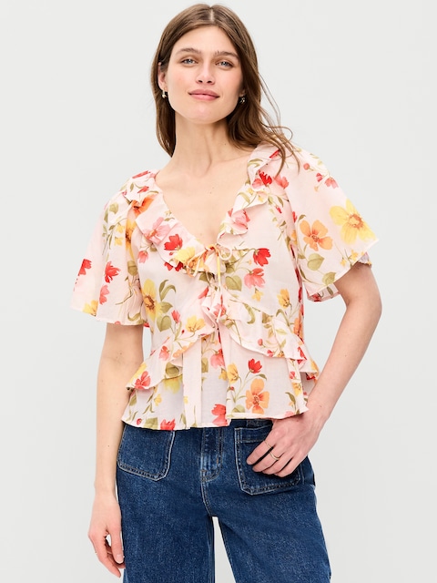 Ruffle Tie-Front Top