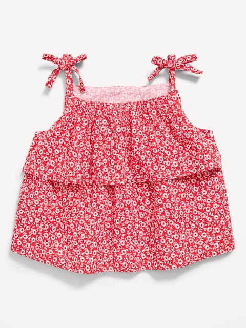 Printed Sleeveless Crinkled Tie-Strap Top for Toddler Girls