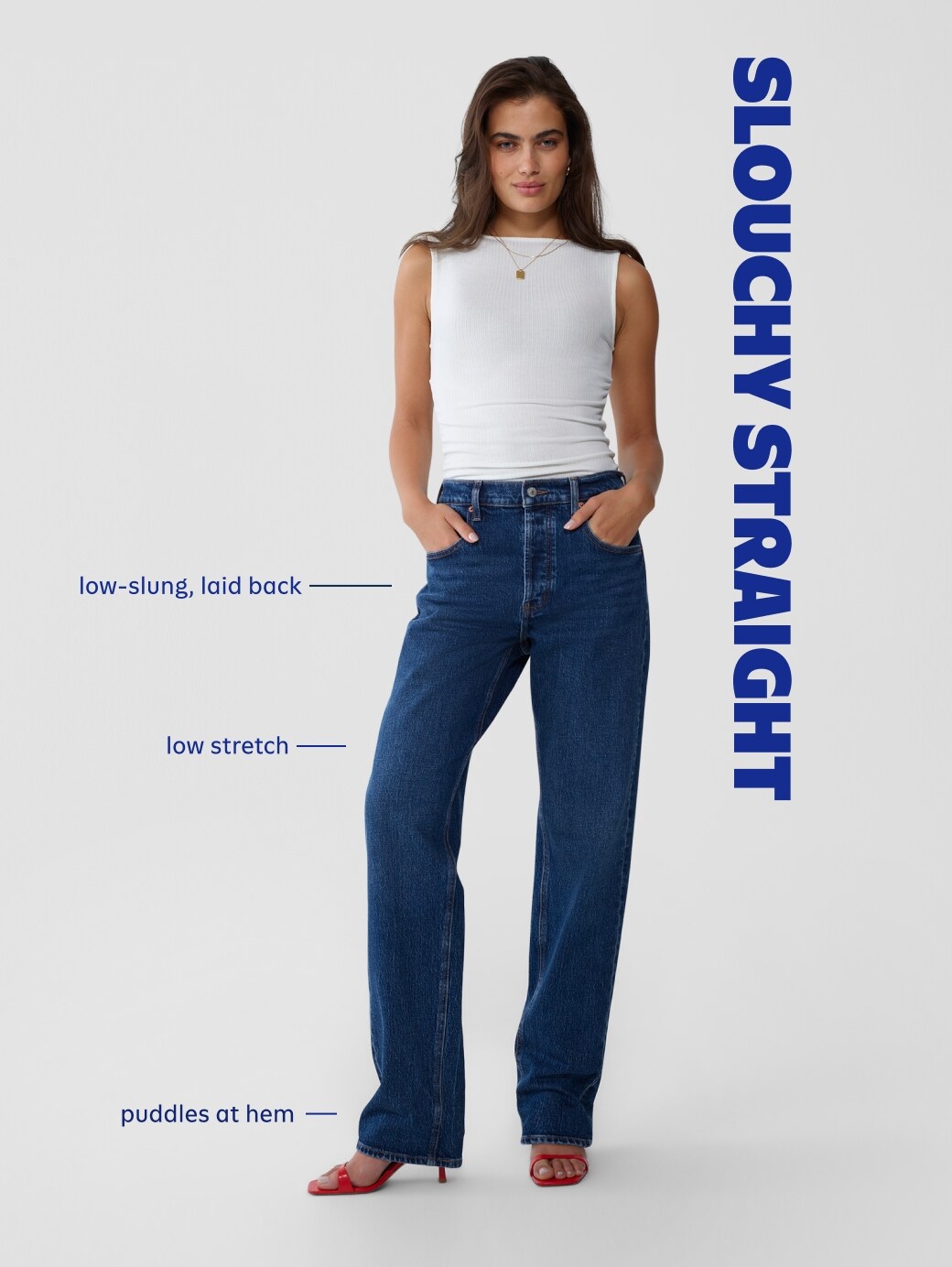 Женские джинсы Old Navy Mid-Rise Slouchy Straight, цвет: Тёмная варка — фото 5