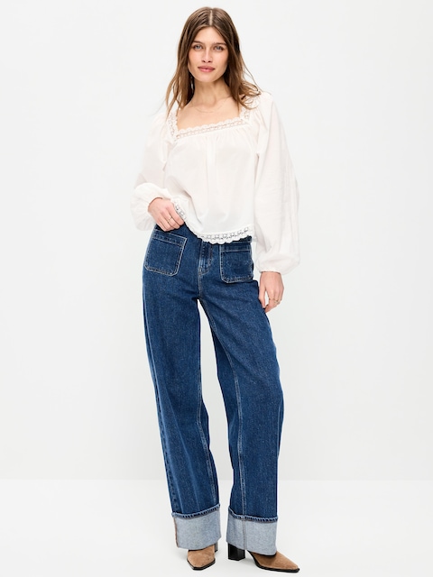 Extra High-Waisted Cuffed Wide-Leg Jeans