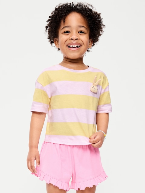 Boxy Short-Sleeve Applique T-Shirt for Toddler Girls