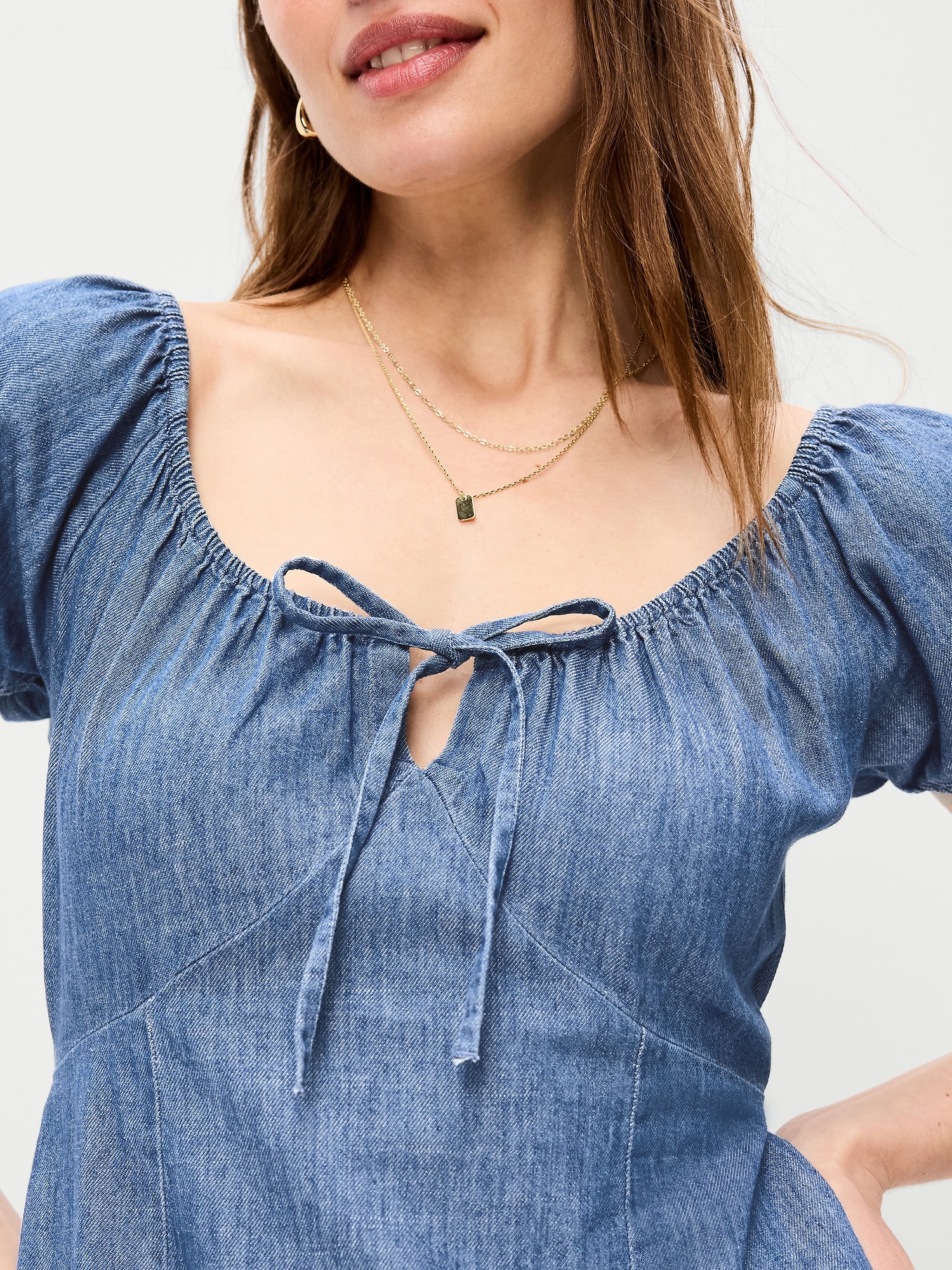 Short-Sleeve Scoop-Neck Midi Dress