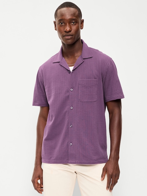 Short-Sleeve Textured Camp Shirt