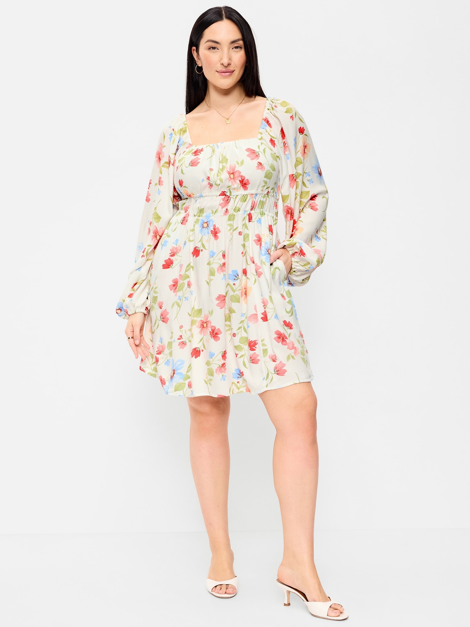 Long-Sleeve Crepe Mini Dress